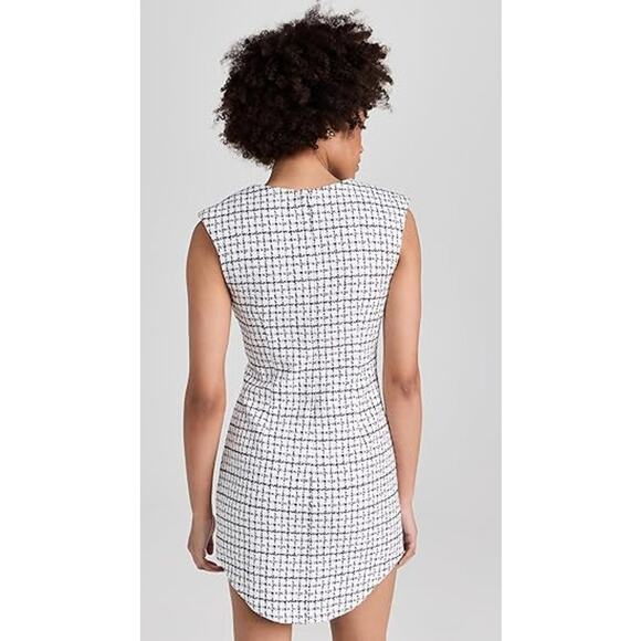 NWT Amanda Uprichard Ivana Mini Dress Tweed Button Front White Black Size Medium - Picture 9 of 14